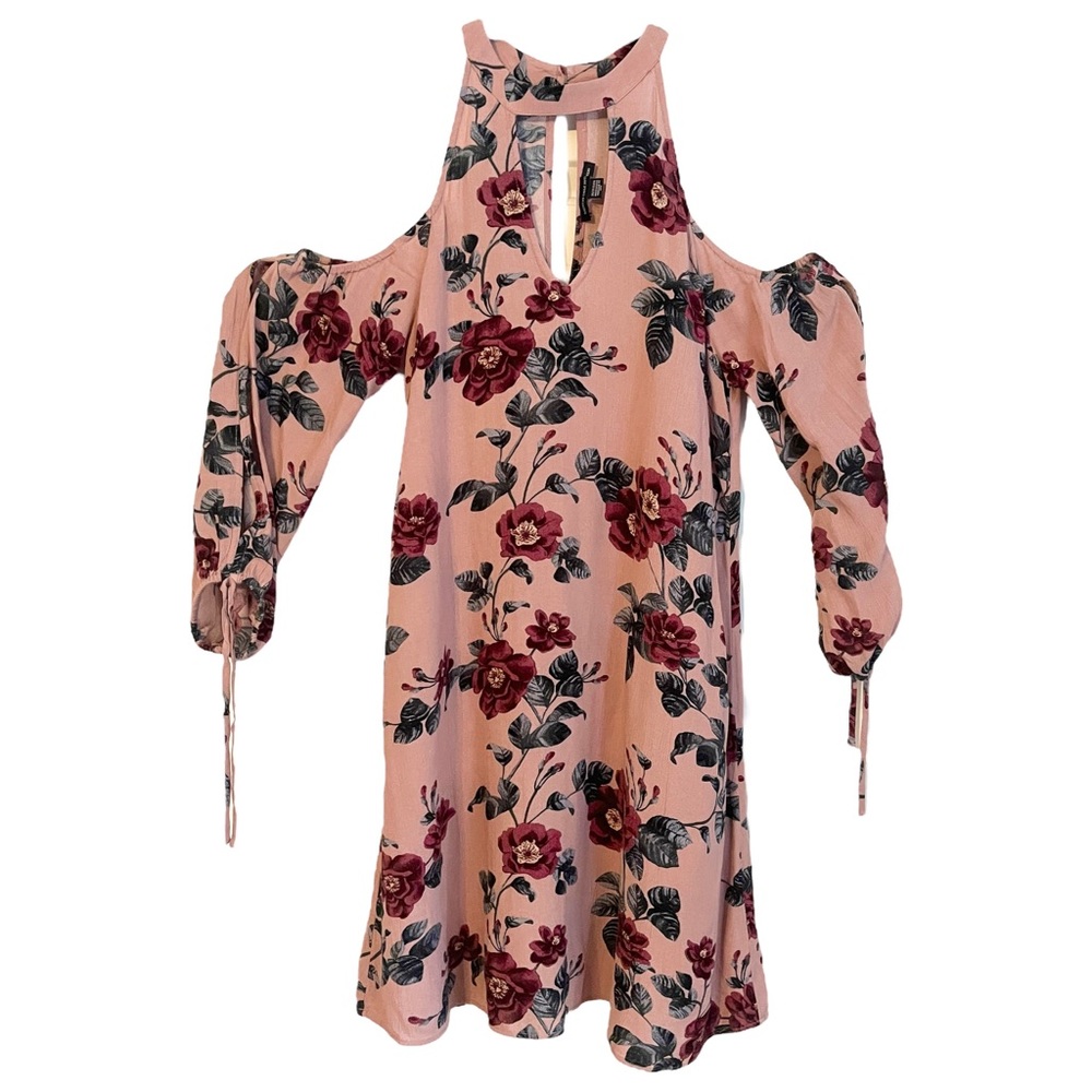 American Eagle Dusty Pink Floral Cold Shoulder Keyhole Mock Neck Dress size XS - Picture 2 of 4